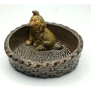 Wade England Ceramic Whimsei Figurine Alsatian Puppy in Basket Trinket Dish